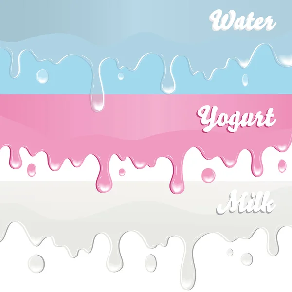 Milk, yogurt, water drips on white background — Stock Vector