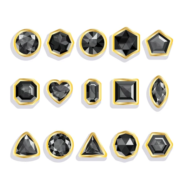 Gioielli colorati - nero. Set pietre preziose realistiche — Vettoriale Stock