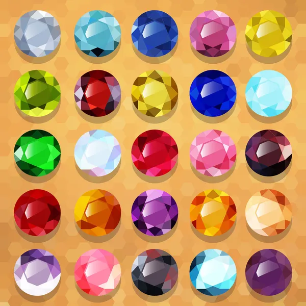 Conjunto de piedras preciosas multicolores redondas — Vector de stock