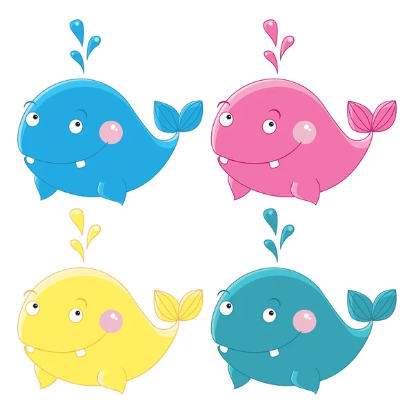 Kleurrijke grappige walvissen vector teken — Stockvector