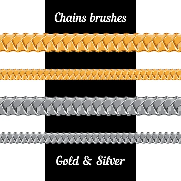 Set of chains metal brushes - gold and silver. — Stock Vector