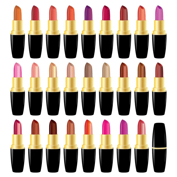 Set lipstick different colors. Vector object on white background — Stock Vector