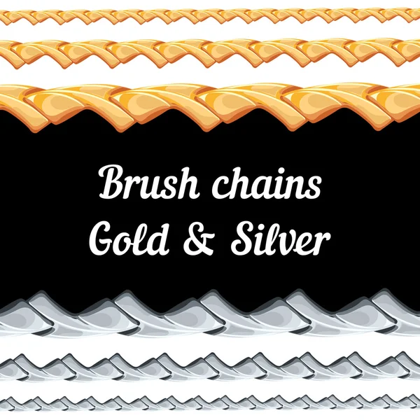 Conjunto de correntes escovas de metal - ouro e prata . — Vetor de Stock