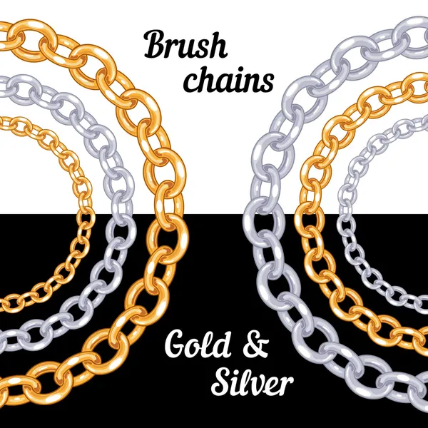 Set of chains metal brushes - gold and silver. — Stock Vector