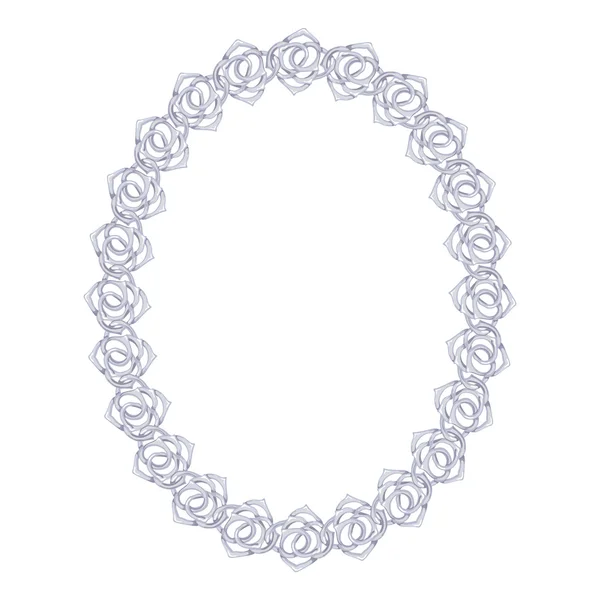 Cadena de plata, rosa - marco oval sobre un fondo blanco . — Vector de stock