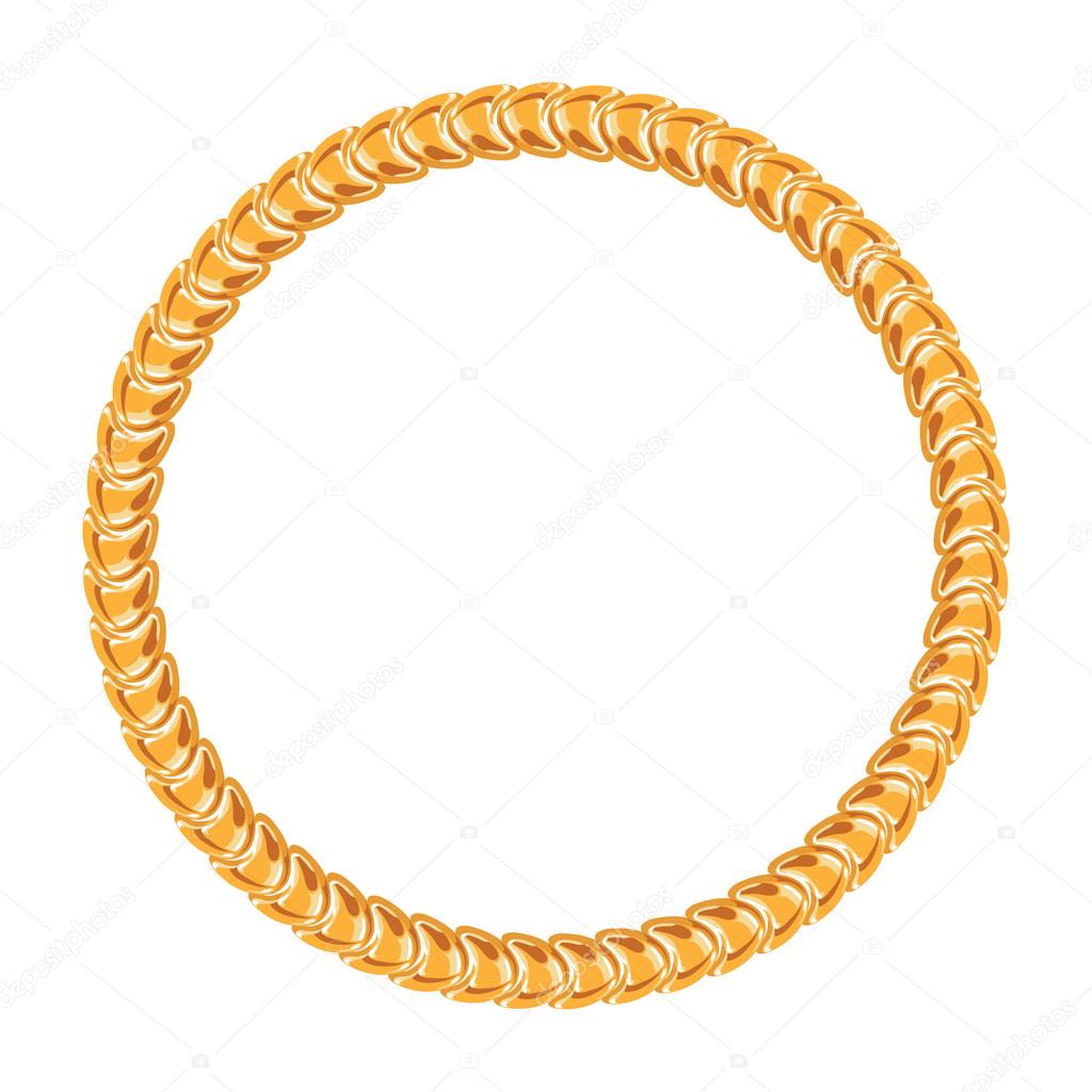 Golden chain - round frame on the white background