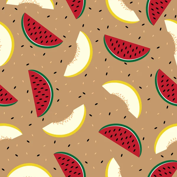 Slices of watermelon and cantaloupe, seamless pattern. — Stock Vector