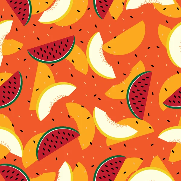 Slices of watermelon and cantaloupe, seamless pattern. — Stock Vector