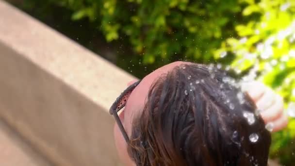 Girl Enjoys a Shower. Slow Motion — Stock Video