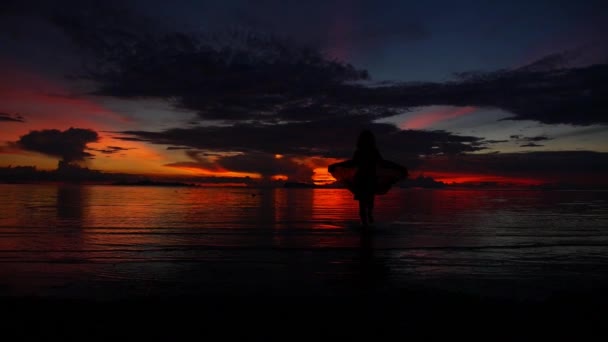 Chica caminando en la playa — Vídeo de stock