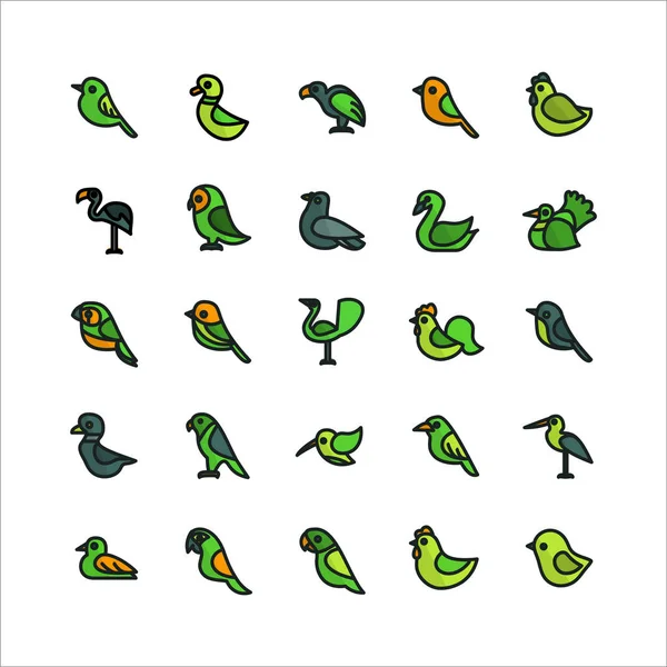 Bird Icon Set Vektor Flat Line Für Website Mobile App — Stockvektor