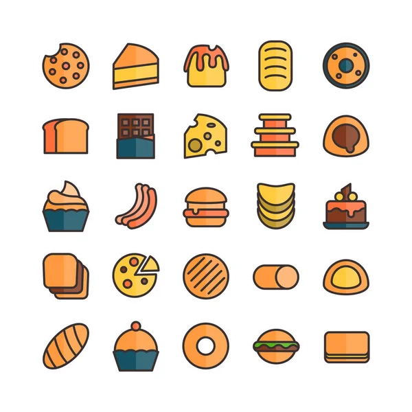 Cake Bread Icon Set Vector Flat Line Website Mobile App — Stock Vector