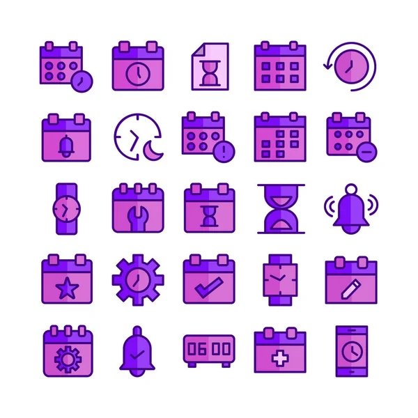 Time Date Icon Set Vector Flat Line Website Mobile App — 스톡 벡터