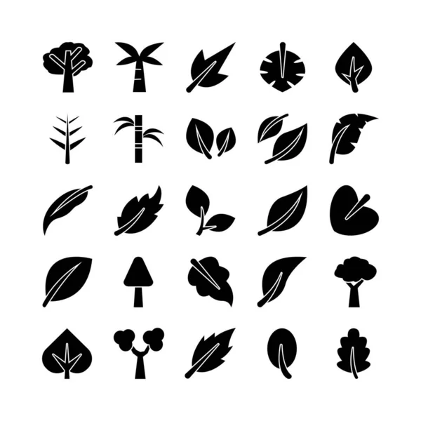 Bomen Bladeren Pictogram Set Vector Solide Voor Website Mobiele App — Stockvector