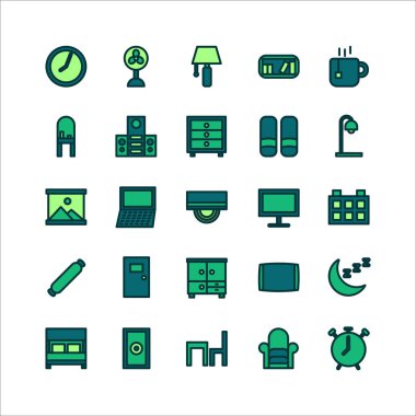 Web sitesi, mobil uygulama, sunum, sosyal medya için yatak odası simgesi düz vektör satırı.