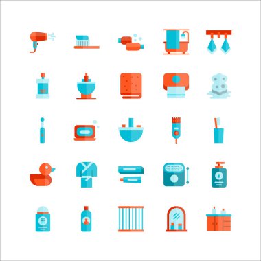 Web sitesi, mobil uygulama, sunum, sosyal medya için tuvalet simgesi belirlenmiş vektör düzlüğü.