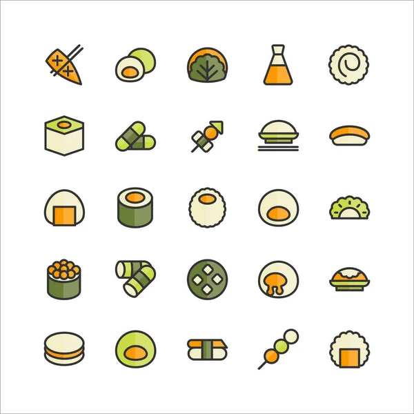 Japanese Food Icon Set Vector Flat Line Website Mobile App — Stock Vector