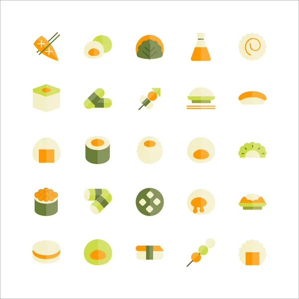 Japanese Food Icon Set Vector Flat Website Mobile App Presentation — Stock Vector