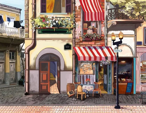 Ölmalerei Fassade Gestrichen Schöne Helle Kleine Häuser Paris Und Rumänien Stockfoto