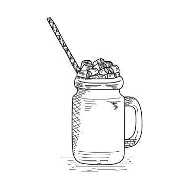 Çizim, oyma, mürekkep, çizgi sanatı, vektör illüstrasyonu, noel içeceği, beyaz arka planda şekerlemelerle çizim..