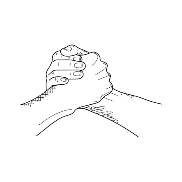 インク ラインアート ベクトルイラストの友人の手一緒に白い背景にシルエットでコンセプトスケッチ — ストックベクタ