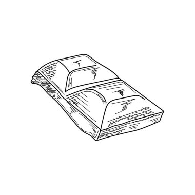 Çizim, oyma, mürekkep, çizgi sanatı, vektör illüstrasyonu. Beyaz bir arkaplanda gölgeyle çizilmiş lezzetli dekoratif çikolata parçaları..