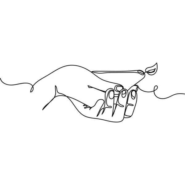 Безперервний Малюнок Однієї Лінії Дівалі Або Глибоководних Рук Тримає Піктограму — стоковий вектор