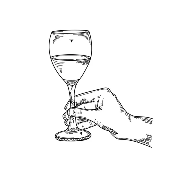 Tekenen Graveren Inkt Lijnkunst Vectorillustratie Handvat Glas Smakelijke Wijnschets Silhouet — Stockvector