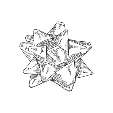 Çizim, oyma, mürekkep, çizgi sanatı, vektör illüstrasyonu beyaz arka planda güzel bir hediye yay çizimi..