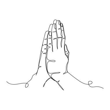 Dindar bir adamın beyaz bir arka planda siluet içinde dua ettiği tek bir çizgi. Doğrusal biçimlendirilmiş.