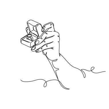 Sürekli çizilen bir el çizimi evlilik teklifini beyaz arka planda romantik bir konsept haline getiriyor. Doğrusal biçimlendirilmiş.