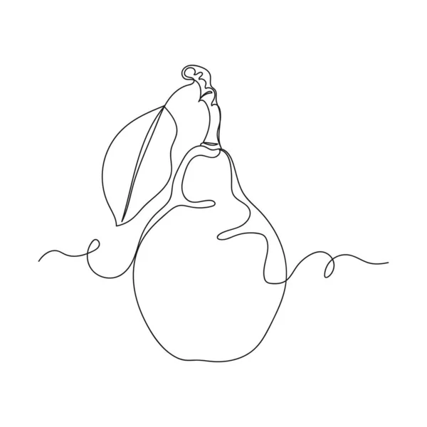 Непрерывный Однолинейный Рисунок Груши Листьями Органических Продуктов Силуэте Белом Фоне — стоковый вектор