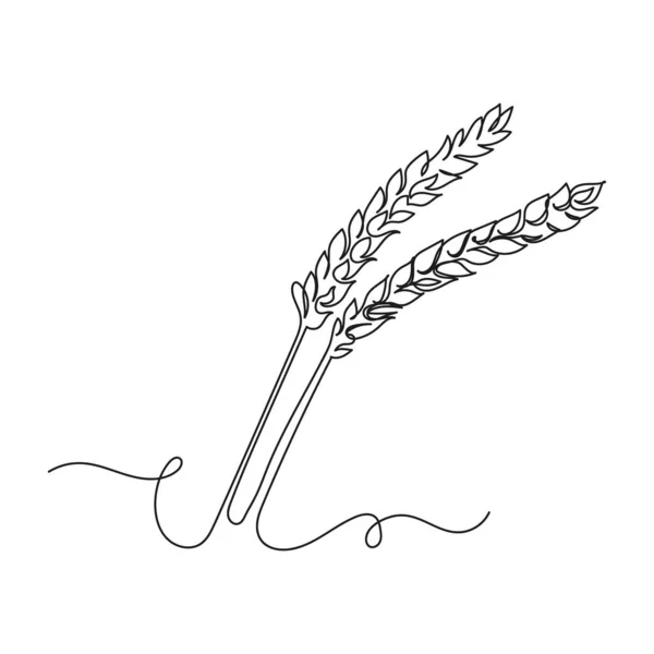 Непрерывный Однолинейный Рисунок Спелых Колосьев Пшеницы Силуэтом Белом Фоне Линейная — стоковый вектор