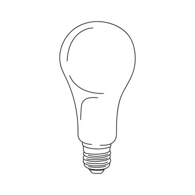 Çizim, oyma, mürekkep, çizgi sanatı, doğrusal, vektör illüstrasyon ampul simgesi beyaz arkaplan üzerine silüet çizimi.