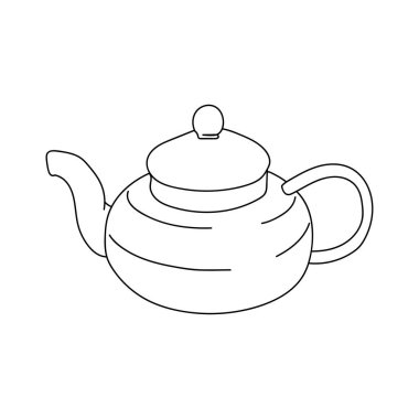 Çizim, oyma, mürekkep, çizgi sanatı, doğrusal, vektör illüstrasyon çay demliği simgesi beyaz arkaplan üzerine silüet çizimi.
