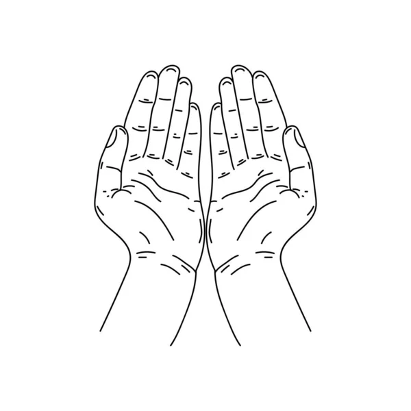 Drawing Engraving Ink Line Art Linear Vector Illustration Prayer Hands — Stock Vector