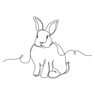 Beyaz arka planda siluet içinde şirin tavşan çizimleri devam ediyor. Doğrusal biçimlendirilmiş.