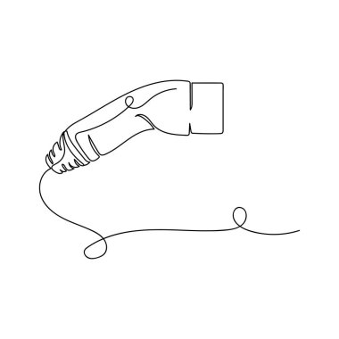 Beyaz arka planda elektrik prizi tipi ekoloji kavramının sürekli çizimi. Doğrusal biçimlendirilmiş.