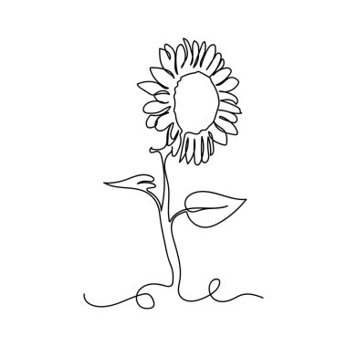 Beyaz bir arka planda sürekli olarak ayçiçeği çiçeğinin silüeti çiziliyor. Doğrusal biçimlendirilmiş.