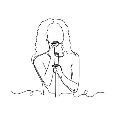 Beyaz arka planda silüet halinde bir kadın şarkıcının sürekli çizdiği bir çizim. Doğrusal biçimlendirilmiş.