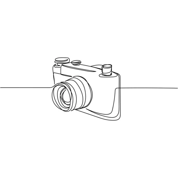 Безперервний Однорядковий Малюнок Ретро Фотоапарата Силуеті Білому Тлі Лінійно Стилізований — стоковий вектор
