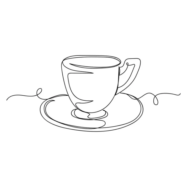 Continuous One Line Drawing Coffee Tea Cup Silhouette White Background — Stock Vector