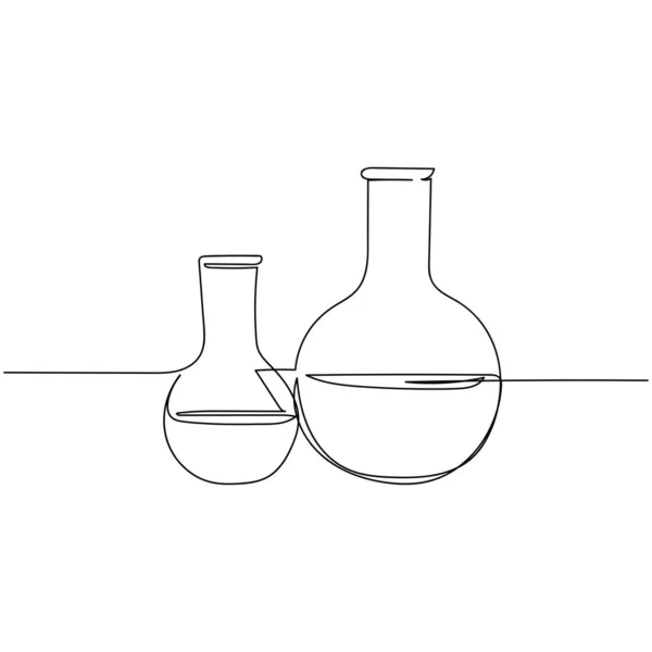 Dibujo Continuo Una Línea Matraz Con Muestra Líquida Silueta Sobre — Archivo Imágenes Vectoriales