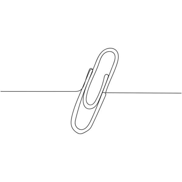 Continuous One Line Drawing Metal Paper Clip Silhouette White Background — Stock Vector