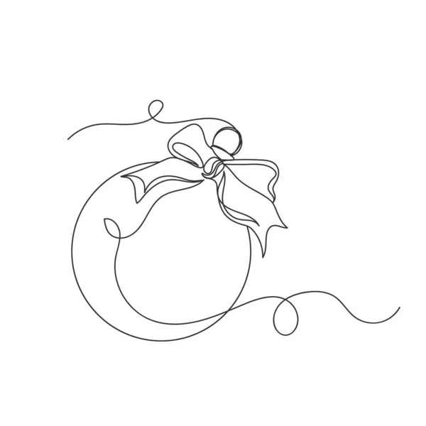 Kontinuierliche Einzeilige Zeichnung Der Weihnachtskugeldekoration Silhouette Auf Weißem Hintergrund Linear — Stockvektor