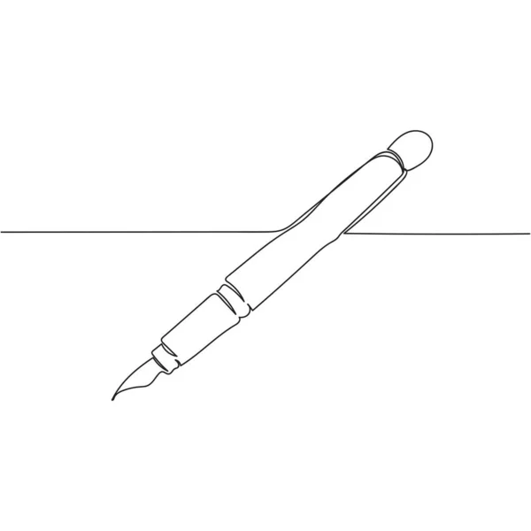 Безперервний Малюнок Однієї Лінії Красивої Ручки Фонтану Силуеті Білому Тлі — стоковий вектор