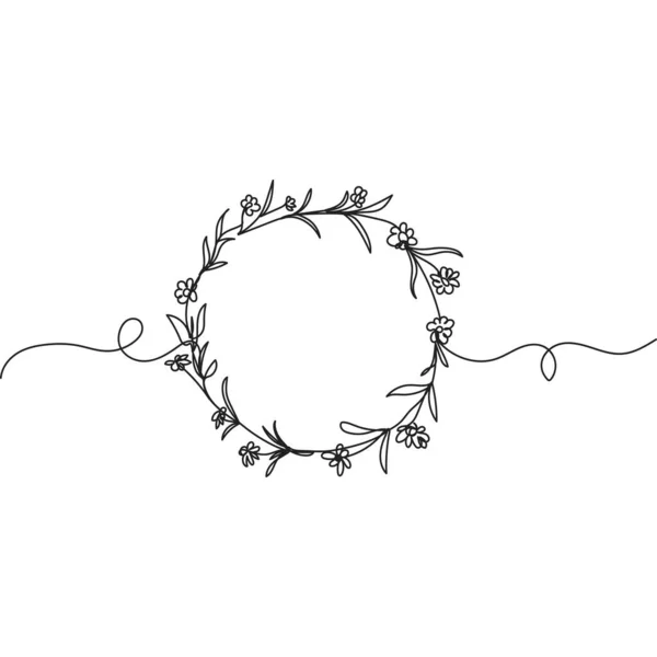 Dessin Continu Une Ligne Concept Écologie Couronne Ronde Florale Silhouette — Image vectorielle