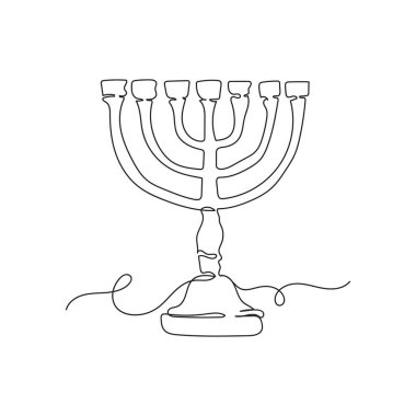 Menorah 'ın aralıksız çizimleri beyaz arka planda siluet şeklinde duruyor. Doğrusal biçimlendirilmiş.