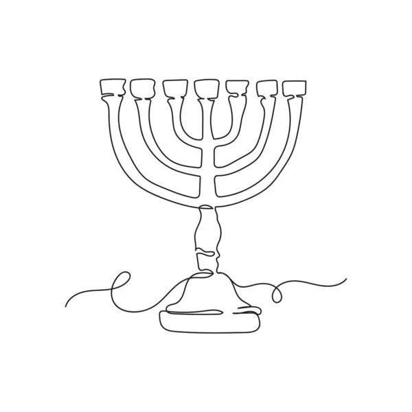 Continuous One Line Drawing Menorah Stands Silhouette White Background Linear — Stock Vector
