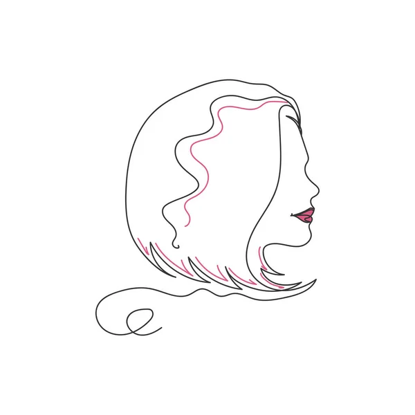 Непрерывный Рисунок Одной Линии Прически Красивой Девушки Силуэте Белом Фоне — стоковый вектор
